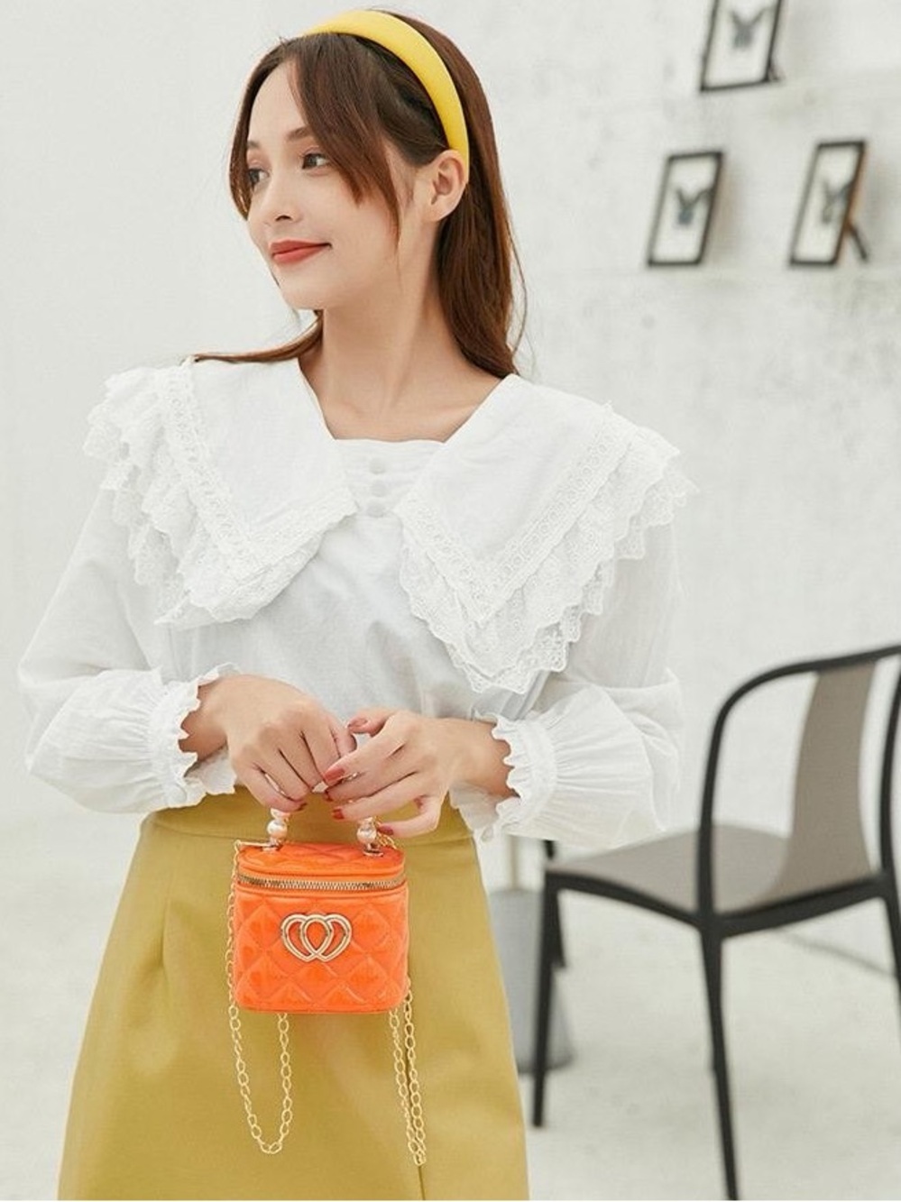 Women’s Orange Quilted Mini Chain Handle Bag